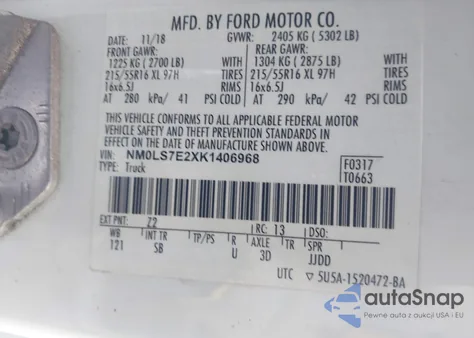 2019 Ford Transit Connect Xl from USA, damaged, VIN NM0LS7E2XK1406968